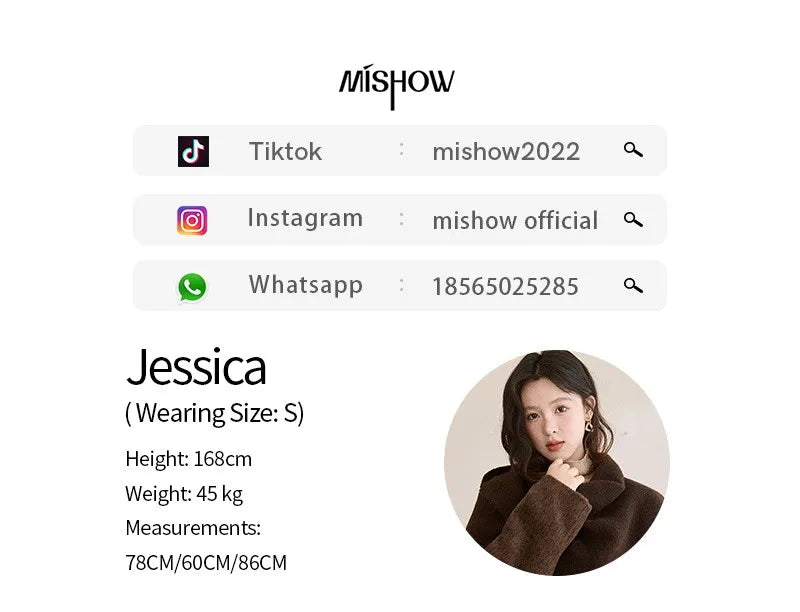 MISHOW Women's Woolen Coat with Scarf Winter Invisible Buckle Design Wool Overcoat Loose Elegant Warm Outerwear MXE93W1030