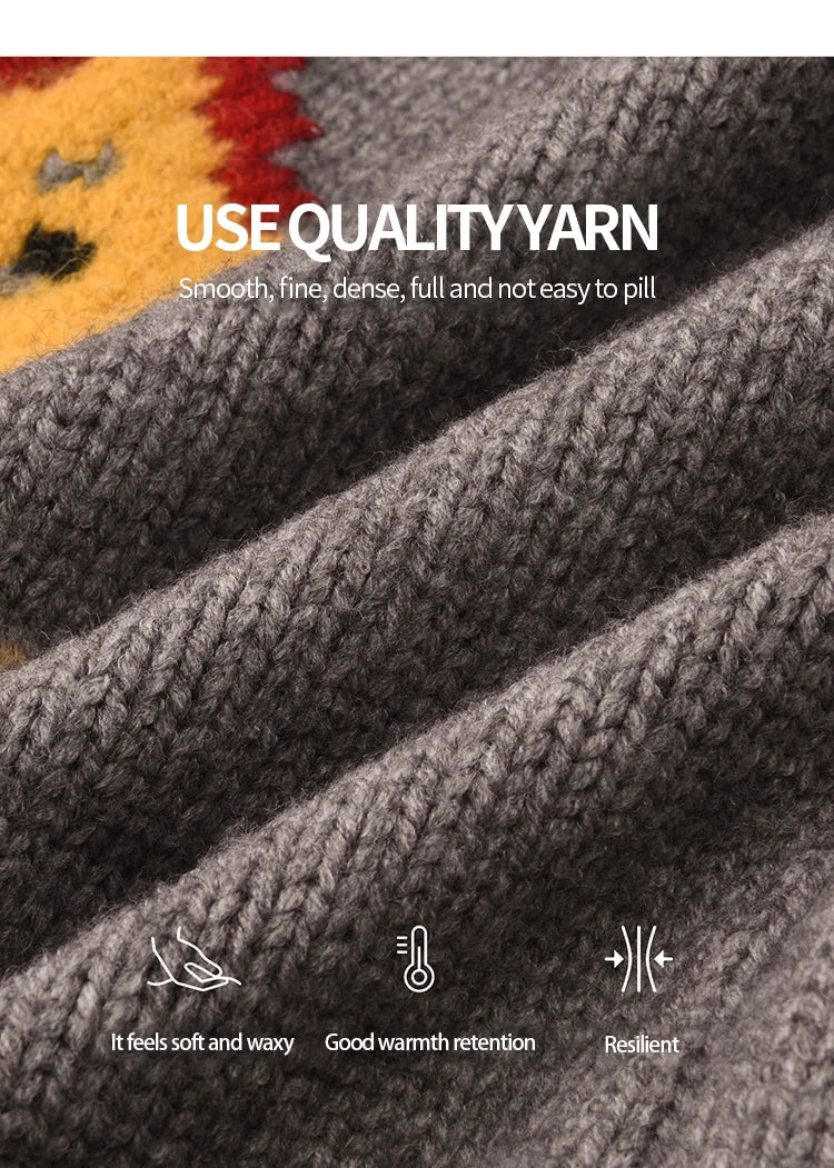 MISHOW Dog Cartoon Jacquard Knitted Cardigan for Women 2025 Loose Retro Turn-down Collar Casual Women's Sweaters MXE86Z2727