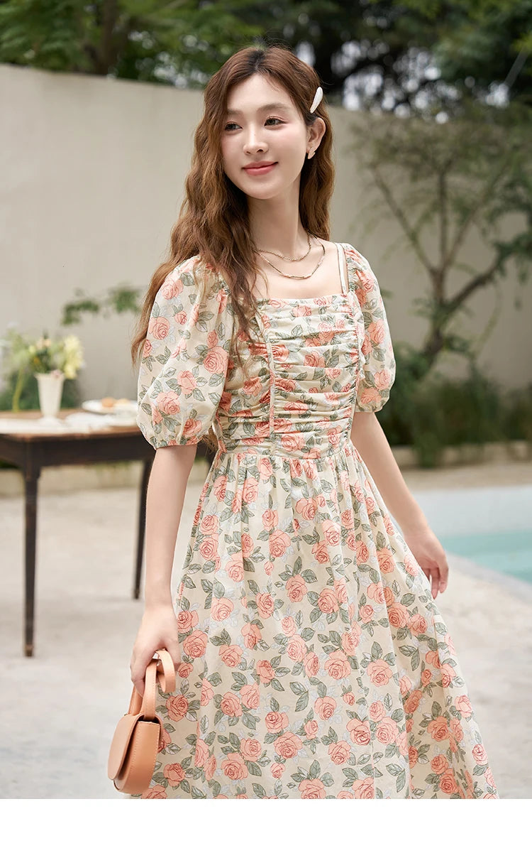 Mishow 100% Cotton Floral Puff Sleeve Dress MXC33L1397