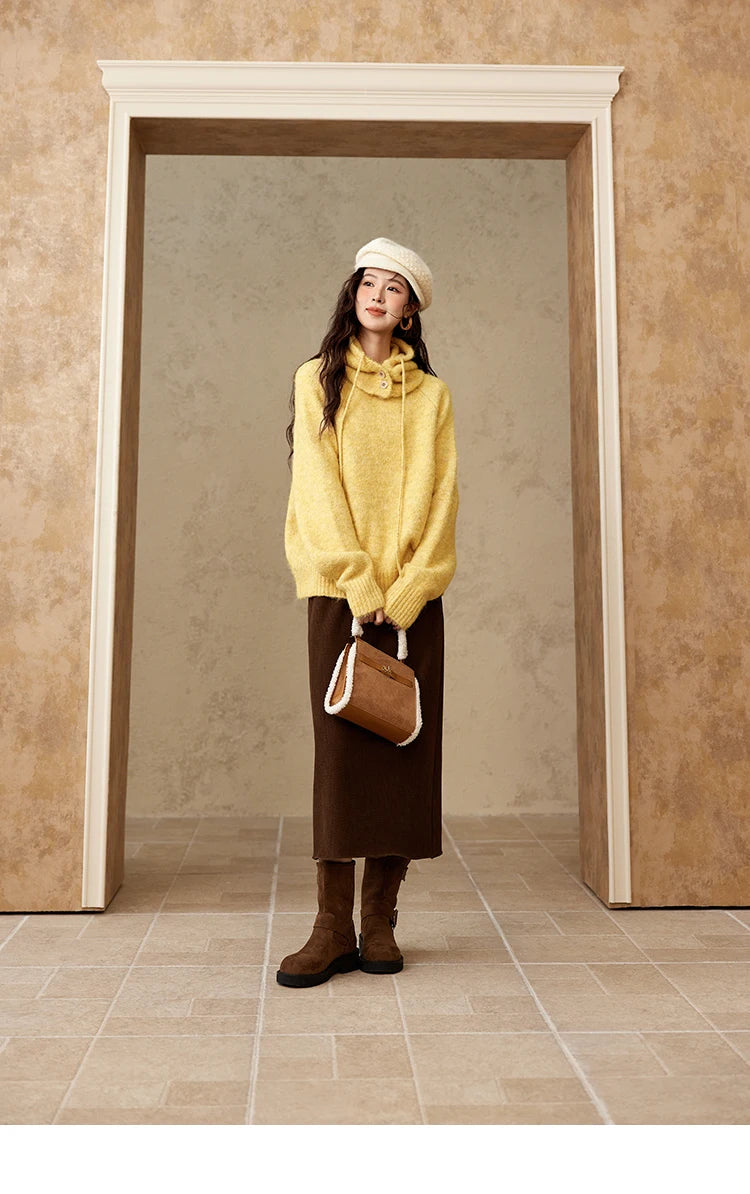 MISHOW Knitted Sweater Hooded Neck Warm Wool for Women 2025 Autumn Winter Cozy Loose-Fit Casual Solid Pullover Top MXD59Z1123