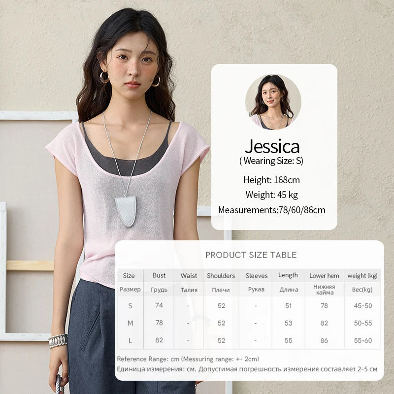 MISHOW Women's Linen Short Sleeve T-shirt 2025 Summer Contrast Color Fake Two-piece Knitted Top Thin Cool Casual Tees MXE36Z1277