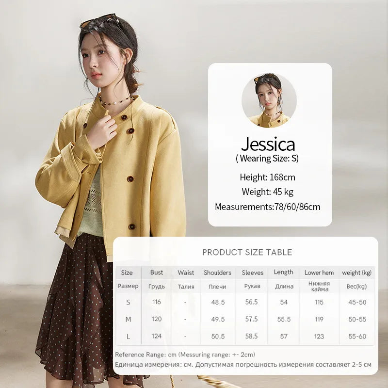 MISHOW Women's Yellow Double-Breasted Trench Stand Collar Coat Adjustable Cuffs Splicing Striped Hem Casual Outerwear MXF11W1026