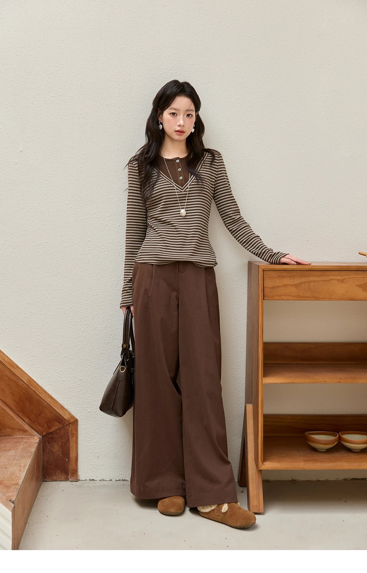 MISHOW Cotton Woman Long Sleeves Tee 2025 Autumn Winter Retro Fake Two-piece Striped Top Commute Knitted Top Ladies MXE51Z2555