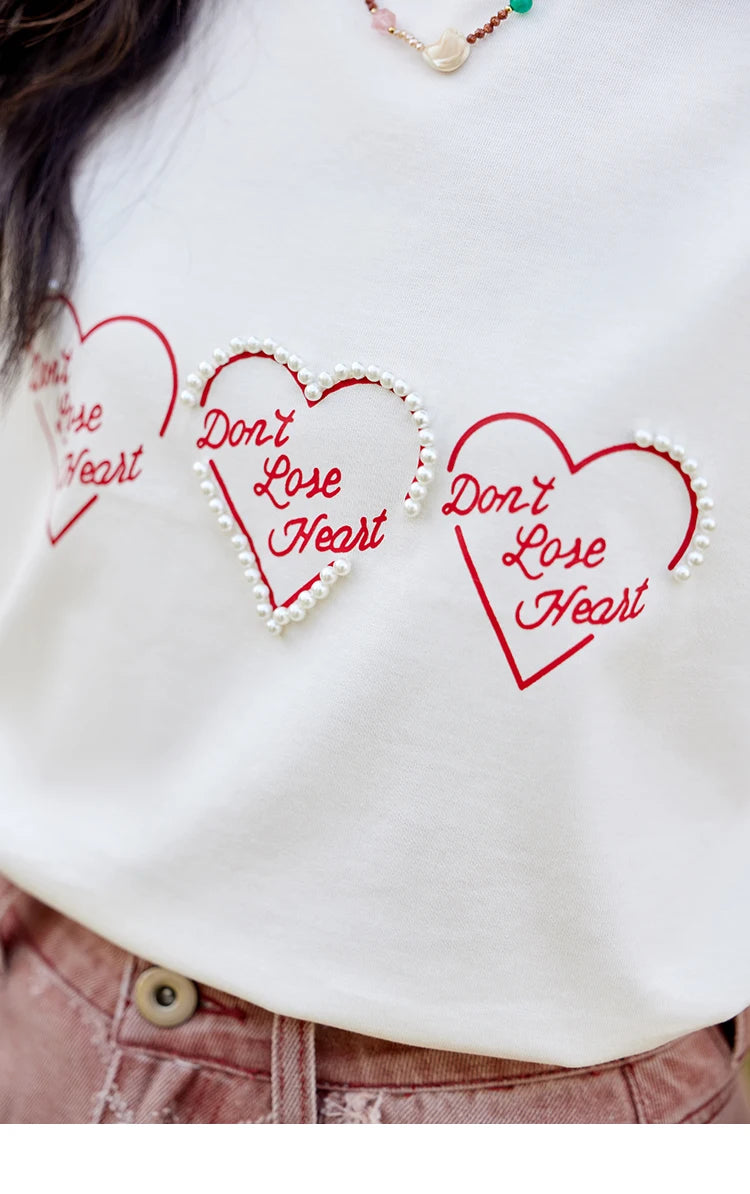 MISHOW Apricot Short Sleeved T-shirt Women 2025 Spring New Casual Versatile Heart Print Positive Shoulder Tops Outer MXE11T0491