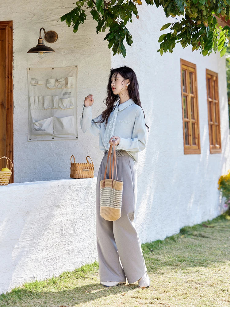 MISHOW French Spring Blouses Women 2025 New Long Sleeve Turn-down Collar Loose Shirts Female Fashion Lace Casual Tops MXE16C0760