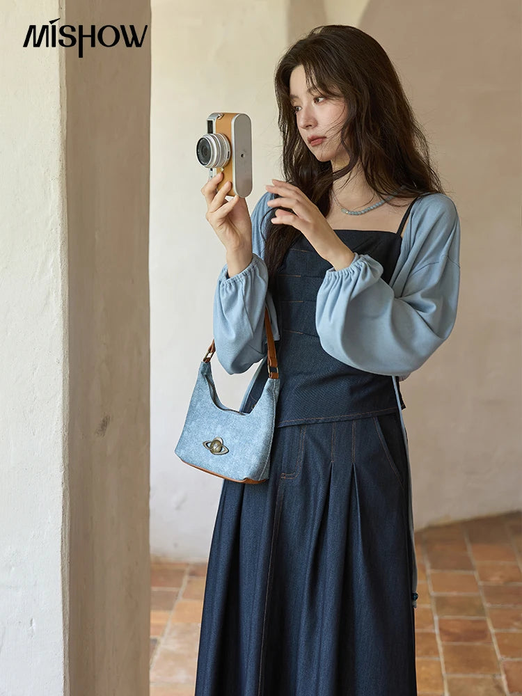 MISHOW Imitation Denim Casual Camisole Desses for Women Autumn 2025 Solid Lace-up Cardigan Separately (Not A Set) MXE41T0693