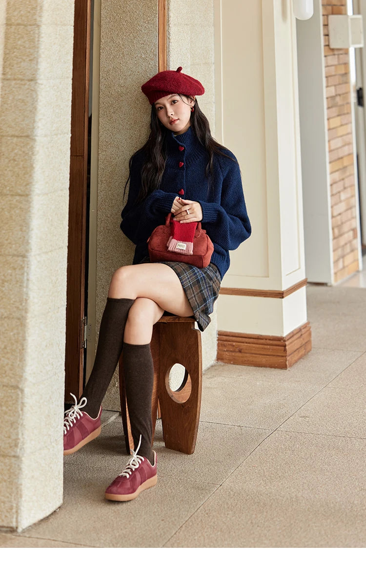 MISHOW Love Heart Button Sweater Color Clash Women Winter Clothing Knitted Cardigan Loose Versatile Thick Warm Tops MXD58Z1127