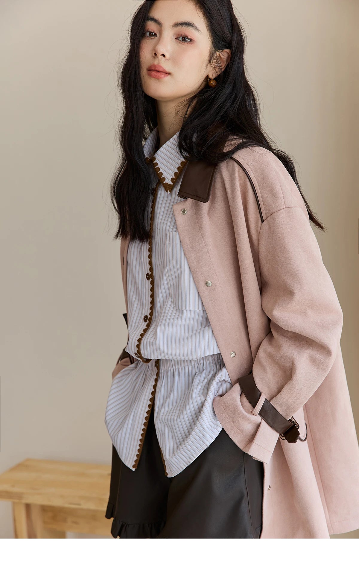 MISHOW Pink Jacket for Women 2025 Autumn New Commute Sweet Style Turn-down Collar Long Sleeve Mid-length Jacket MXE45W0845