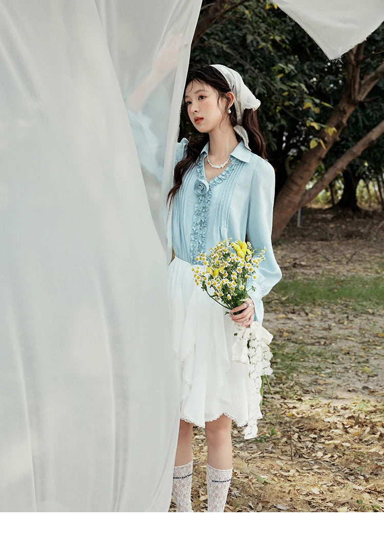 MISHOW Spring New Blouses for Women 2025 V-neck Long Flare Sleeve Solid Shirts Female Fashion Straight Tops Woman MXE14X1730