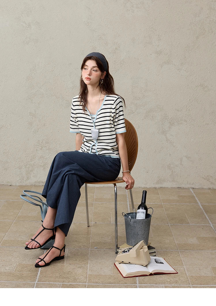 MISHOW Office Lady Summer Pants Women New 2025 Retro Dark Blue High Waist Wide-leg Pants Female Slimming Straight MXE31K0902