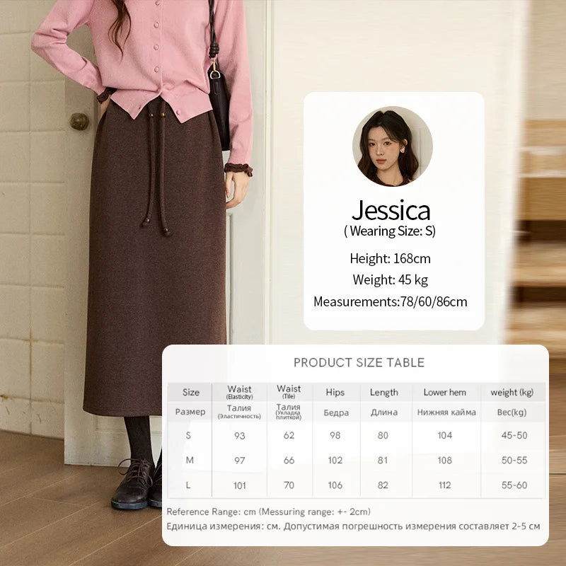 MISHOW Woman Brown Skirt 2025 Retro High Waist Loose Fitting Half Body Skirt with Back Split Straight Leg Long Skirt MXE90B2447