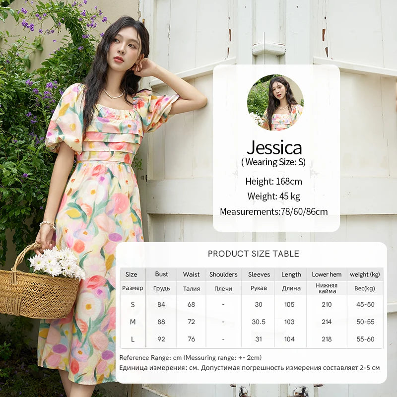 MISHOW French Tulip Fragmented Flower Dresses for Women 2024 Summer Beach Vacation Puff Sleeve Sweet Elegant Dresses MXD28L1896