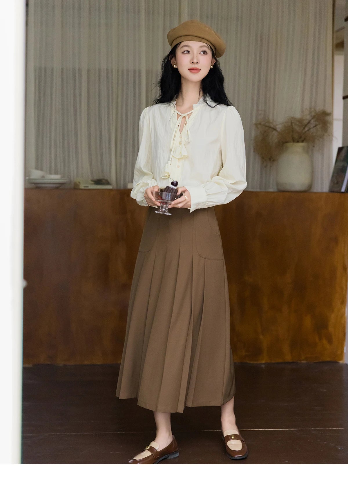 MISHOW Flower Bud Tie Lyocell Shirt for Women Autumn 2024 Temperament Solid Long Sleeve Pullover Tops Office Lady MXD42X1640