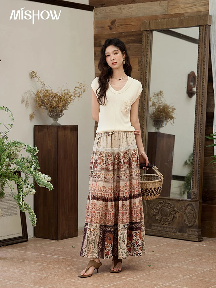 MISHOW Cool Knitted Short Sleeve T-shirt 2025 Summer V-neck Pocket Shell Lace Tops Casual Solid Raglan Sleeve Tees MXE34Z1265