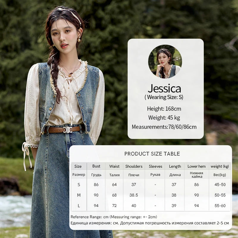 MISHOW Retro Blue Denim Vest Coat 2024 Autumn Sleeveless V Neck Hem Tassels Coat Female Single Breasted Casual Top MXD41W0387