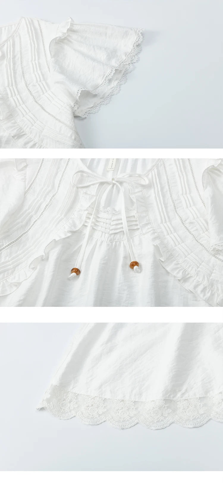 MISHOW White Lace Up Blouse Women's 2025 Summer New Fashion Butterfly Sleeve Hollow Lace Splicing Top Female Clothing MXE34X1784