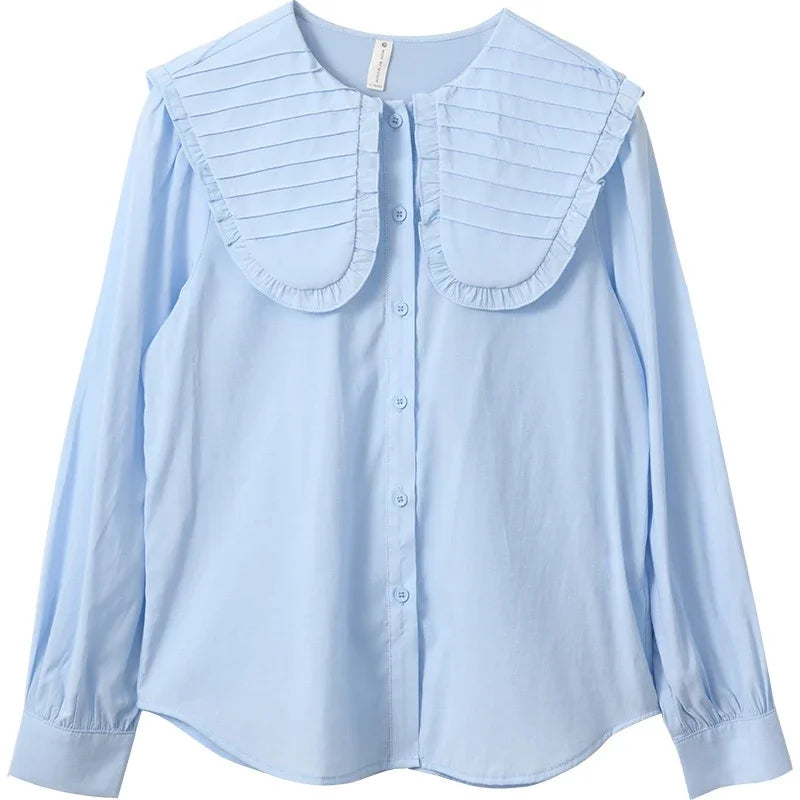 MISHOW Spring Vest Dress Korean Doll Collar Shirt Long Sleeve Elegant Shirt Female Clothing Separately Office Lady MXB12C0199