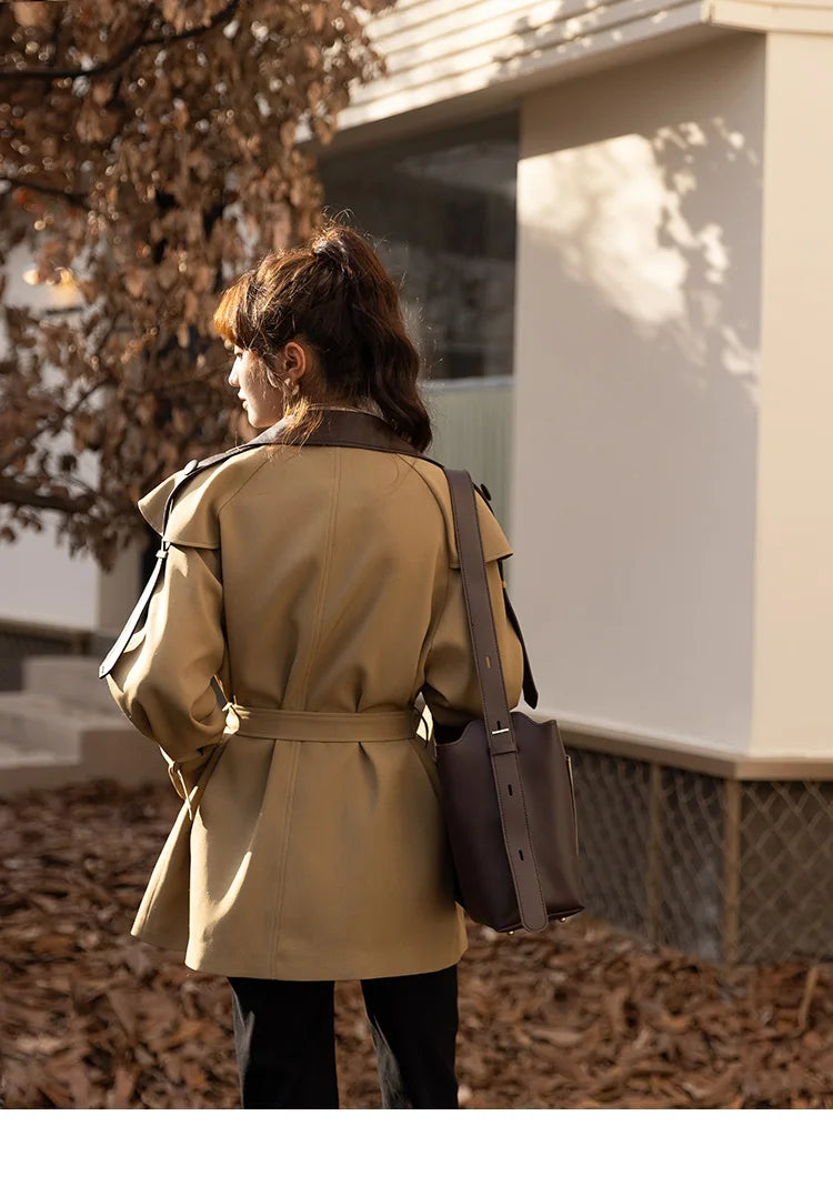 MISHOW Trench Coats for Women Autumn Korean Office Lady Polo Collar Patchwork Long Mid-length Jacket Female Outerwear MXB33W0399