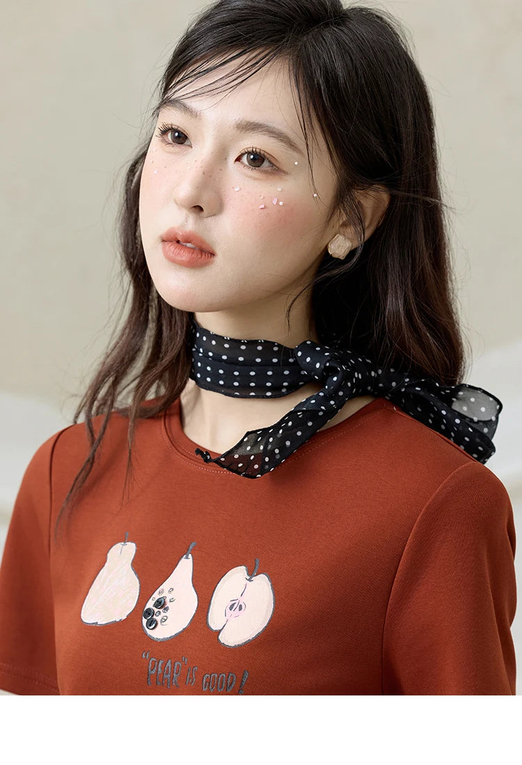 MISHOW Summer Print Casual T-shirt Women New 2025 Short Sleeve Round Neck Slim Shirts Female Fashion Office Lady Tops MXE33T0500