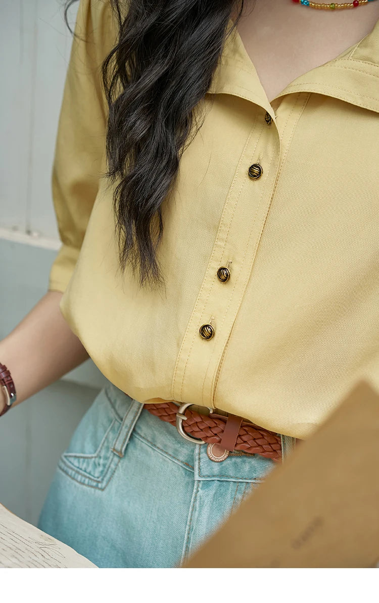 MISHOW Women's Short Sleeve Shirt Summer Thin Casual Simple Loose Elegant Blouses for Women 2024 Fashion Lapel Tops MXD28C0247