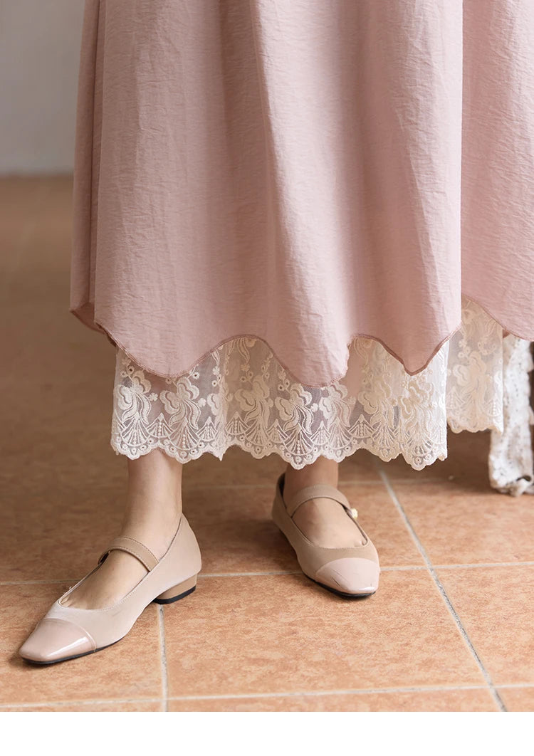 MISHOW Set 2 Piece 2025 Summer Women's O-Neck Lace Patchwork Sleeveless Top Elastic Waist Midi Skirt Elegnat Set MXE36T0641