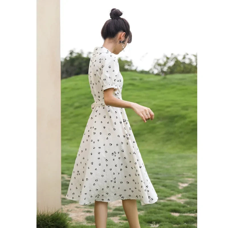 MISHOW Red Dresses For Women Summer French Hepburn One Piece V-neck Chiffon A-shape Floral Holiday Midi Dresses MXA29L0356