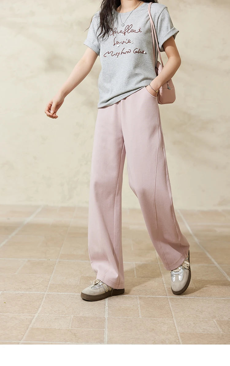 MISHOW Elastic Waist Sweatpants for Women Spring 2025 Versatile Solid Sports Pants Straight Leg Long Sickle Pants MXE14K0875