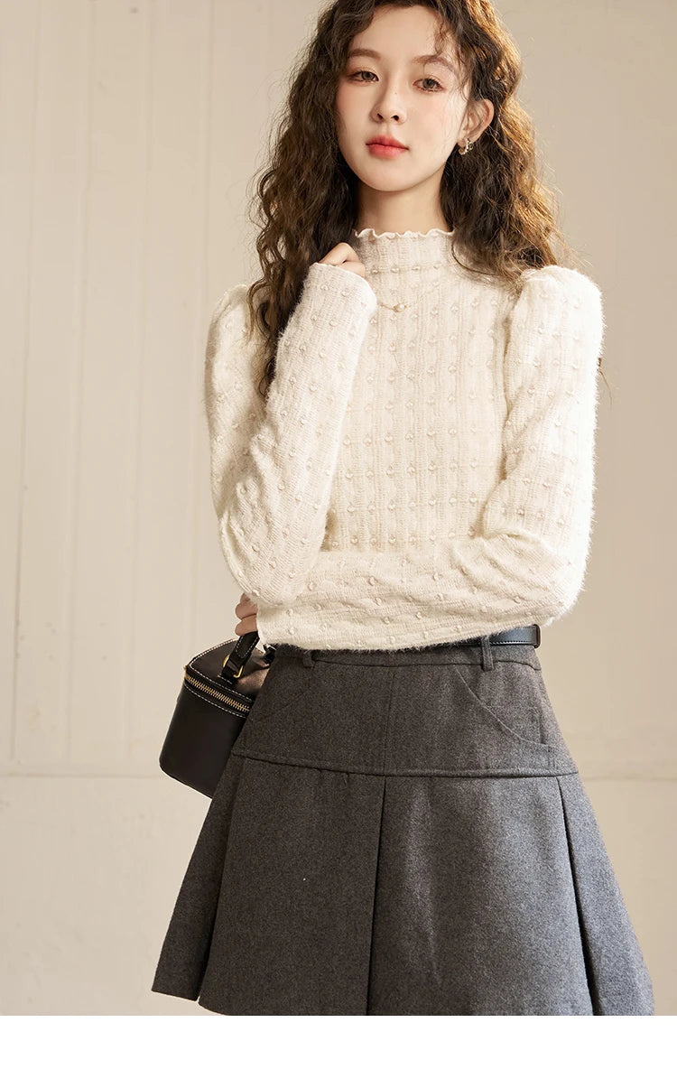 MISHOW Lace Bottoming Shirt Women Autumn Winter Mock Neck Long Sleeve Knitted Pullover French Warm Inner Top Female MXC58Z0481