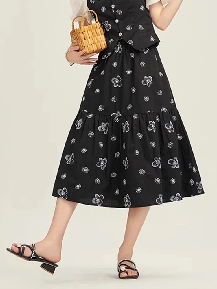 MISHOW High Waist Slim Floral Printing A-line Skirts Temperament Mid Length Skirt 2025 Summer Elastic Waist Skirt MPD21B0398