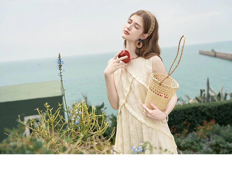 MISHOW French Sleeveless Suspender Dress for Women Summer Round Neck Auricularia Auricula Edge Lace-up Vest Dresses MXD26L1821