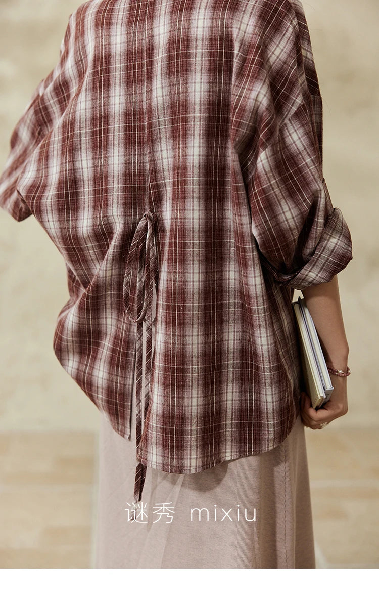 MISHOW Women's Plaid Shirt Grey Vest Dress Separately Spring Lapel Collar Shirt U-neck Sleeveless Dresses (Not A Set) MXE13L2093