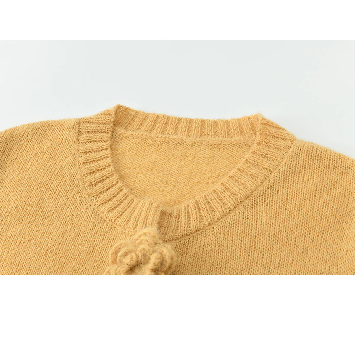 MISHOW Women's Flower Decor Mohair Fork Knit Cardigan 2026 Spring Crew Neck Long Sleeve Tops Casual Solid Sweater MXF15Z3051