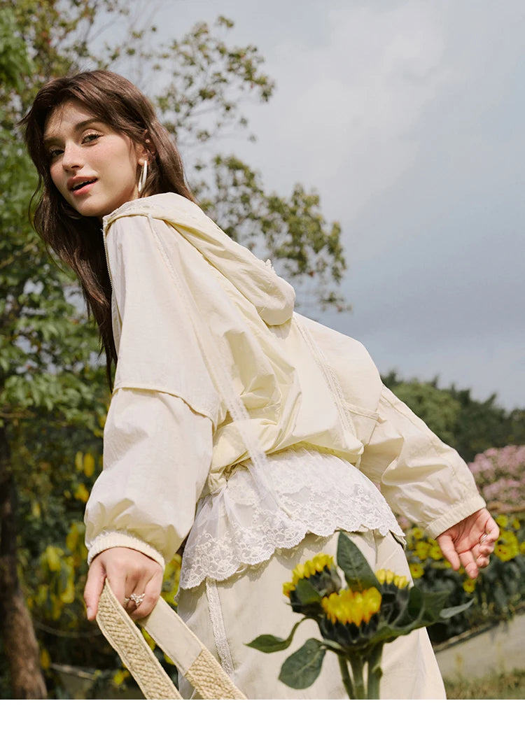 MISHOW Sunscreen Summer Coat Women New 2025 Long Sleeve Hooded Solid Lace Loose Cardigan Female Thin Breathable MXE33W0780