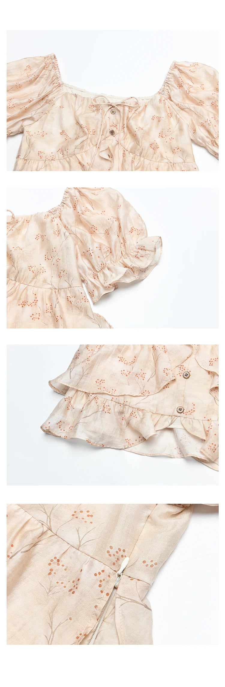 MISHOW French Floral Print Square Neck Shirt for Women 2025 Summer Bubble Sleeve Patchwork Double-layer Ruffle Tops MXD30X1565