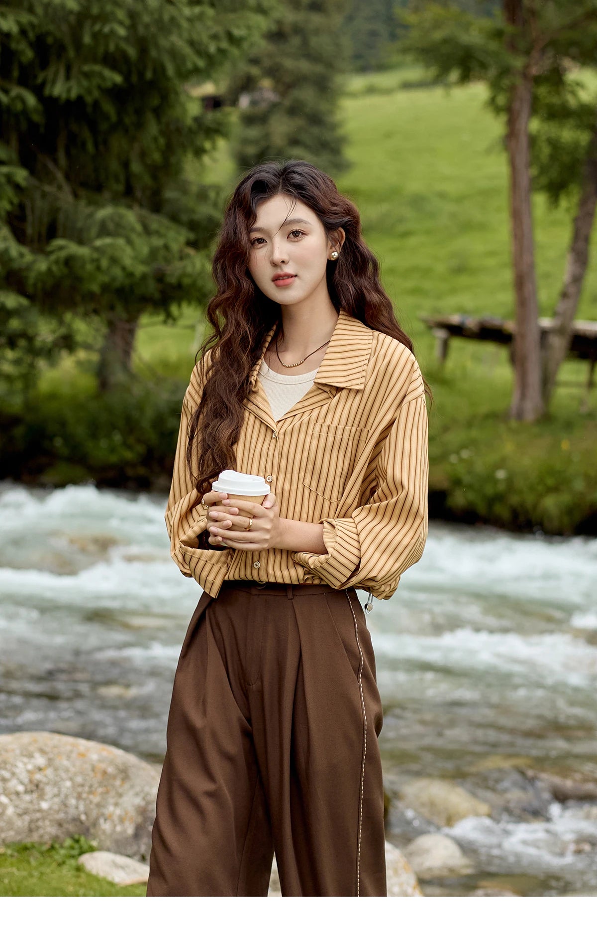 MISHOW Loose Lapel Collar Stripe Fake Two Piece Splicing Shirt for Women 2025 O-neck Asymmetric Square Pocket Shirts MXD43C0303