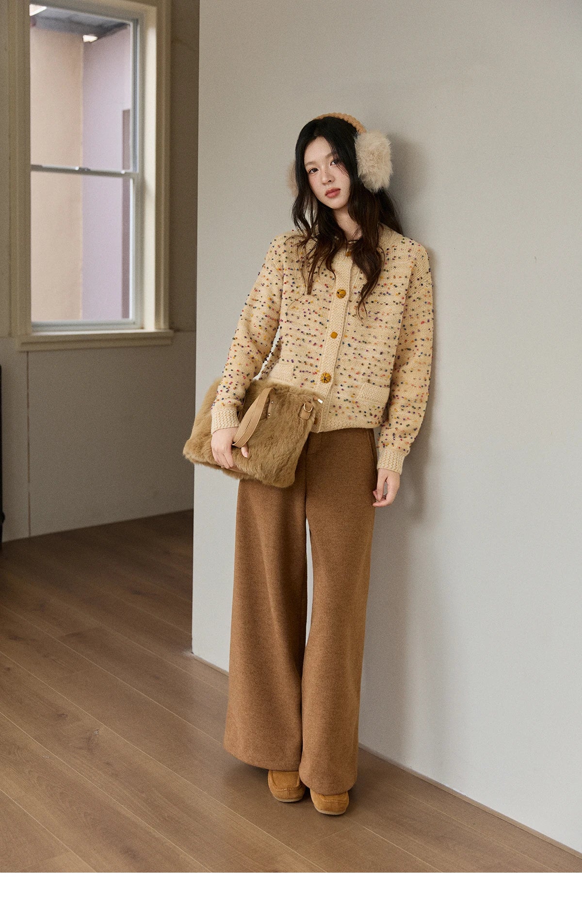 MISHOW Colorful Yellow Sweater Cardigan for Women Winter 2025 Arctic Fleece Retro Round Neck Warm Thick Knit Sweaters MXE91Z2778