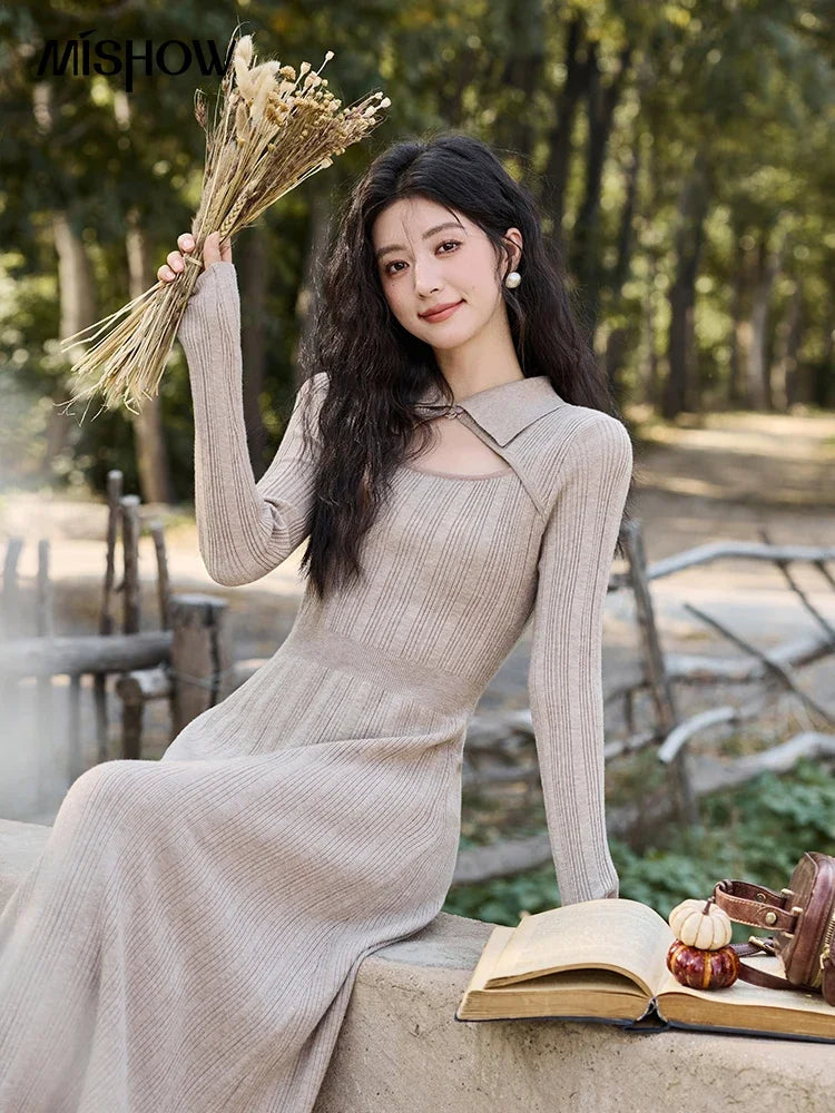 MISHOW Women’s Sweater Top Dress Separately 2024 Fall Winter Fashion Imitation Mink Fur Sweet Coat Knitted Dress MXD45L2043