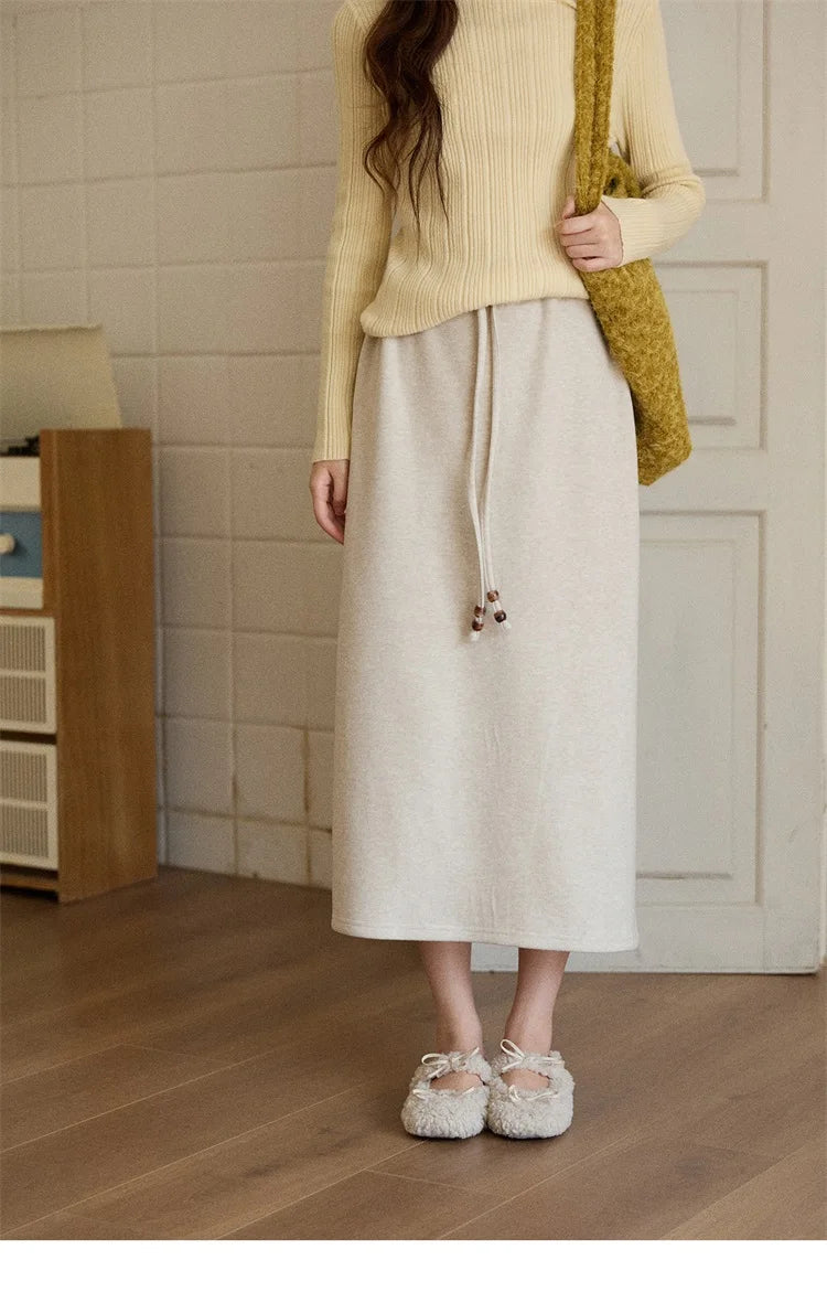 MISHOW Woman Brown Skirt 2025 Retro High Waist Loose Fitting Half Body Skirt with Back Split Straight Leg Long Skirt MXE90B2447