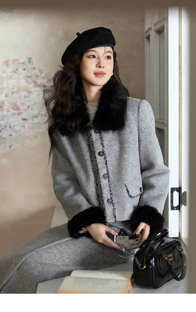 MISHOW Short Tweed Jacket Temperament Midi Skirts Separately Color Clash Lace Design Winter Skirt Thickened Coat MXD54W0553