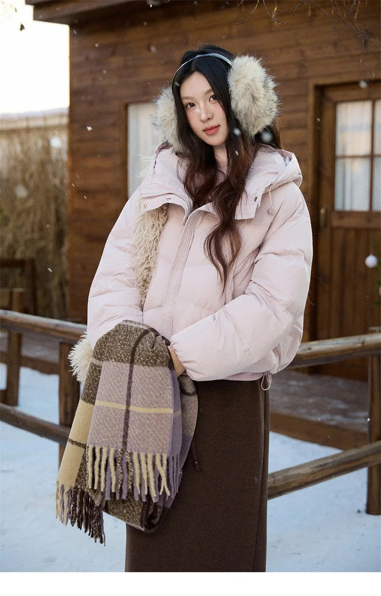 MISHOW Women's Short Coat with 90% White Duck Down Filling Windproof Down-proof Hooded Jacket Lightweight Warm Coat MXE51Y0080