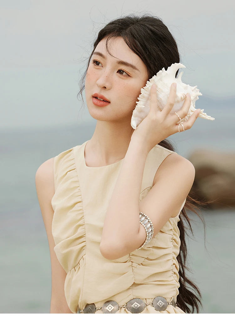 MISHOW Office Lady Summer Dress Women 2025 New Round Neck Sleeveless Solid with Belt Dresses Female Fashion Slimming MXE31L2188