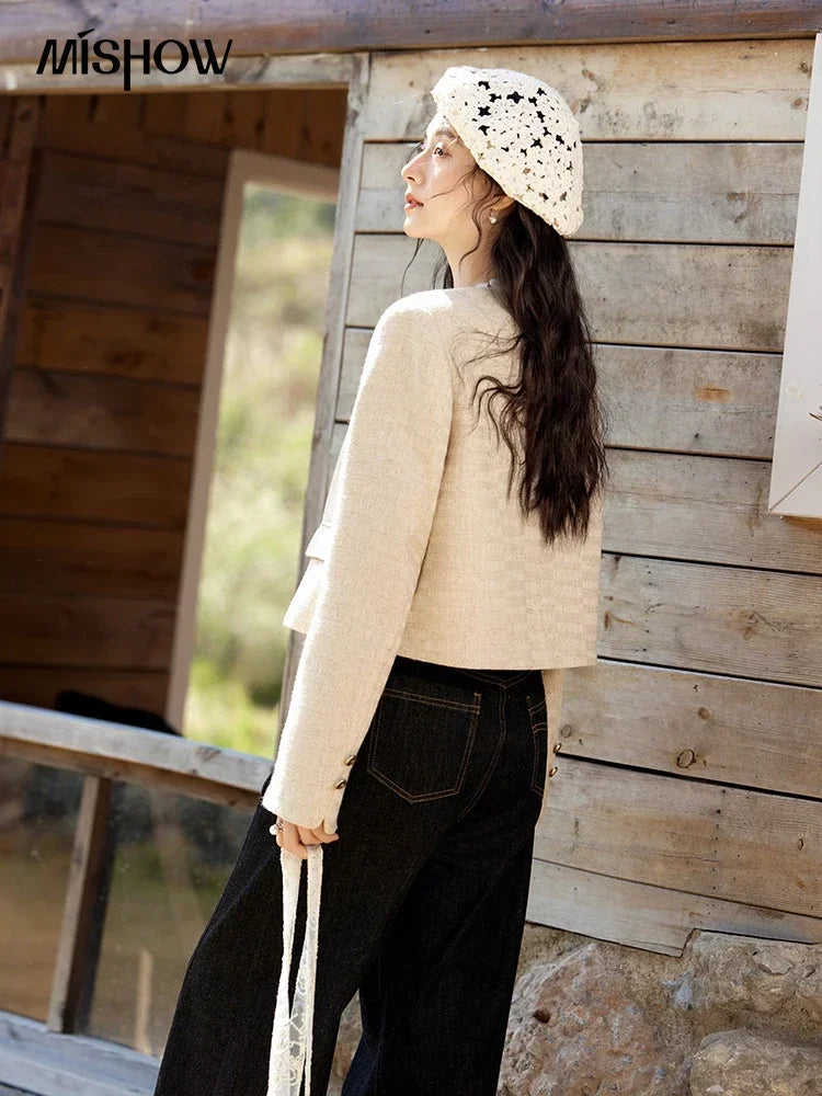 MISHOW Fashion Xiaoxiangfeng Long Sleeve Jacket Women's Spring New High End Temperament Button  Tops Short Coat Girl MXE11W0713