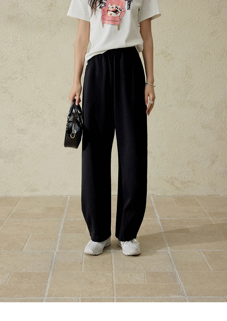 MISHOW Elastic Waist Sweatpants for Women Spring 2025 Versatile Solid Sports Pants Straight Leg Long Sickle Pants MXE14K0875