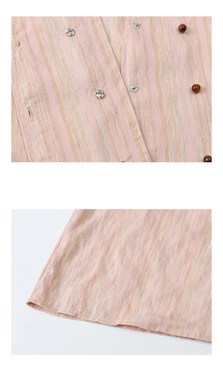 MISHOW Ladies Fashion Puff Sleeve Striped Shirt 2025 Summer New Commute Retro Turn-down Collar Top Women's Clothing MXE37C0808