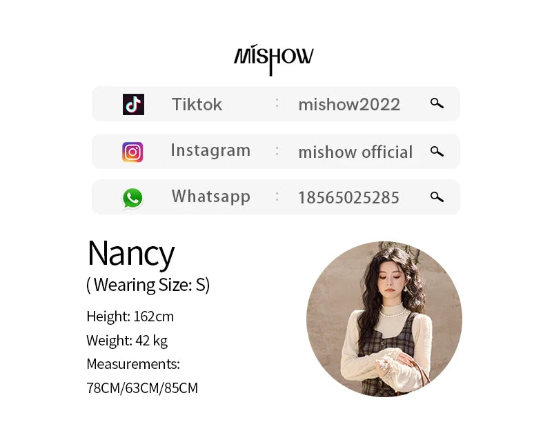 MISHOW Blue Plaid Vest Retro Skirt Separately Women 2024 Winter Retro Plaid Irregular Square Collar Top Midi Skirt MXD44W0454