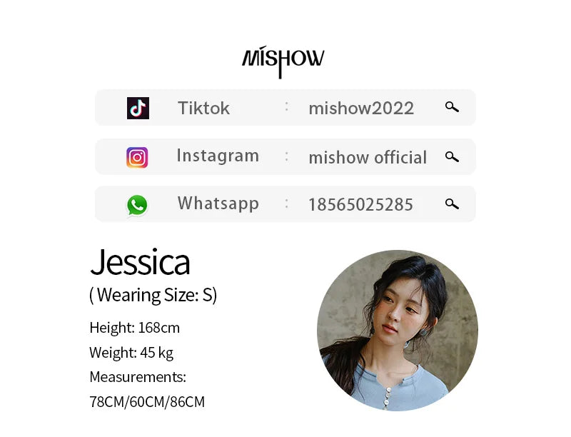 MISHOW Sheep Wool Knitted T-shirt for Women 2025 Summer New Button O-Neck Short Sleeve Blue Top Female Clothing MXE34Z1262