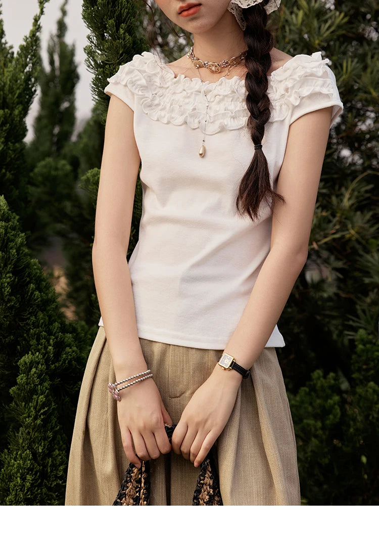 MISHOW French Stringy Selvedge One Neck T-shirt for Women Summer 2025 Raglan Sleeves Wool Short Top Sexy Solid Tees MXE34T0605