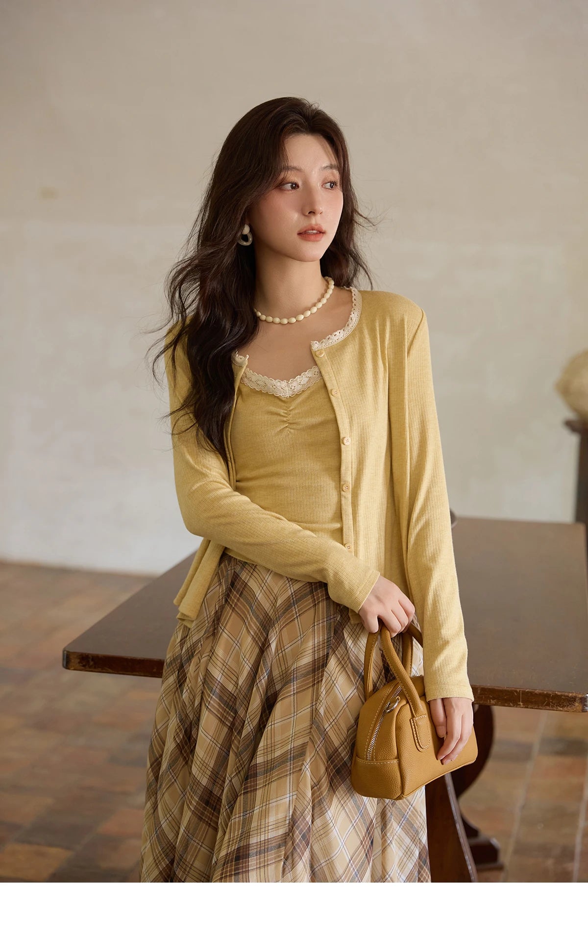 MISHOW Coffee Plaid Skirt 2025 Autumn Asymmetrical Hem Skirts Female Retro Side Zipper Commuting A-line Midi Skirt MXE42B2377