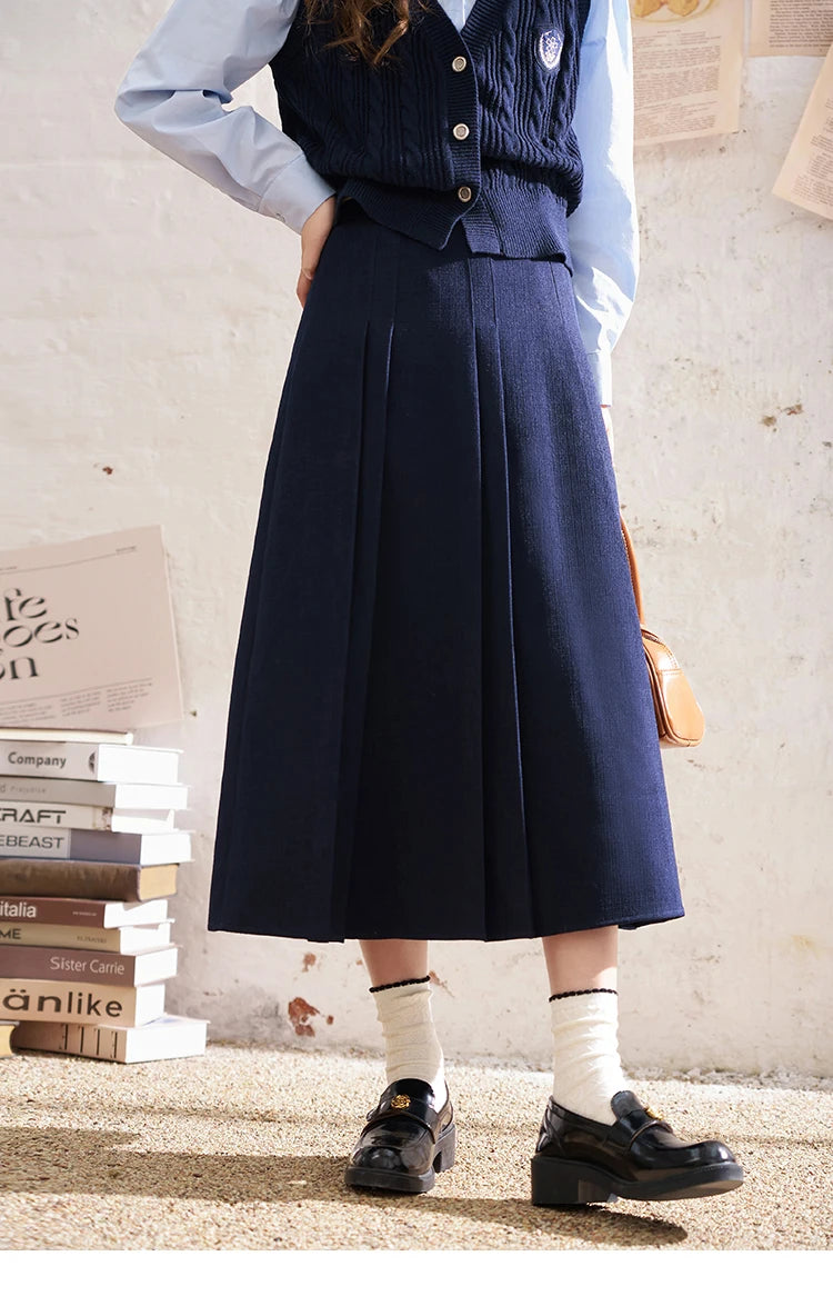 MISHOW Elegant A-line Skirt 2024 Spring Solid Preppy Style Commuter Pleated High Waist Slim Female Mid Length Skirts MXD12B0213