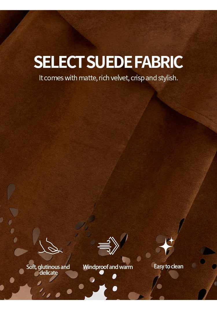 MISHOW Women's Elegant Brown Retro Suede Vest Dress 2025 Autumn Winter Hollow Out V-Neck Tank Dress Sleeveless Dress  MXE51L2524